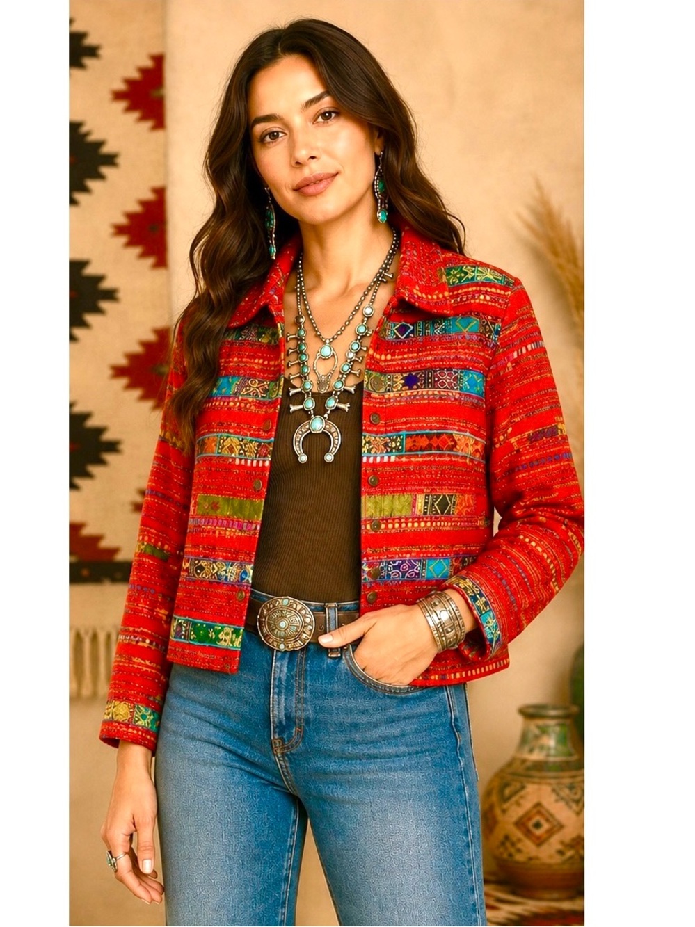 VINTAGE Coldwater Creek Art to Wear Southwestern Tapestry Blazer/Jacket Size PL